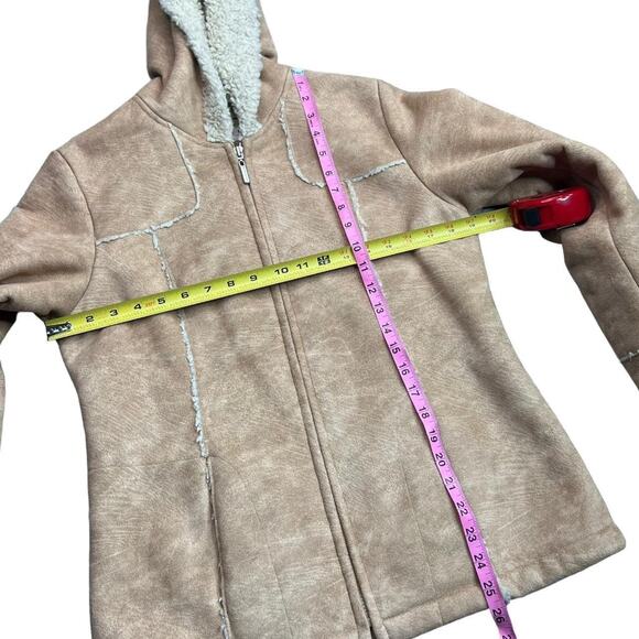 Y2K Sherpa Lined Zip Front Afghan Coat Faux Suede Size Small - Picture 8 of 8